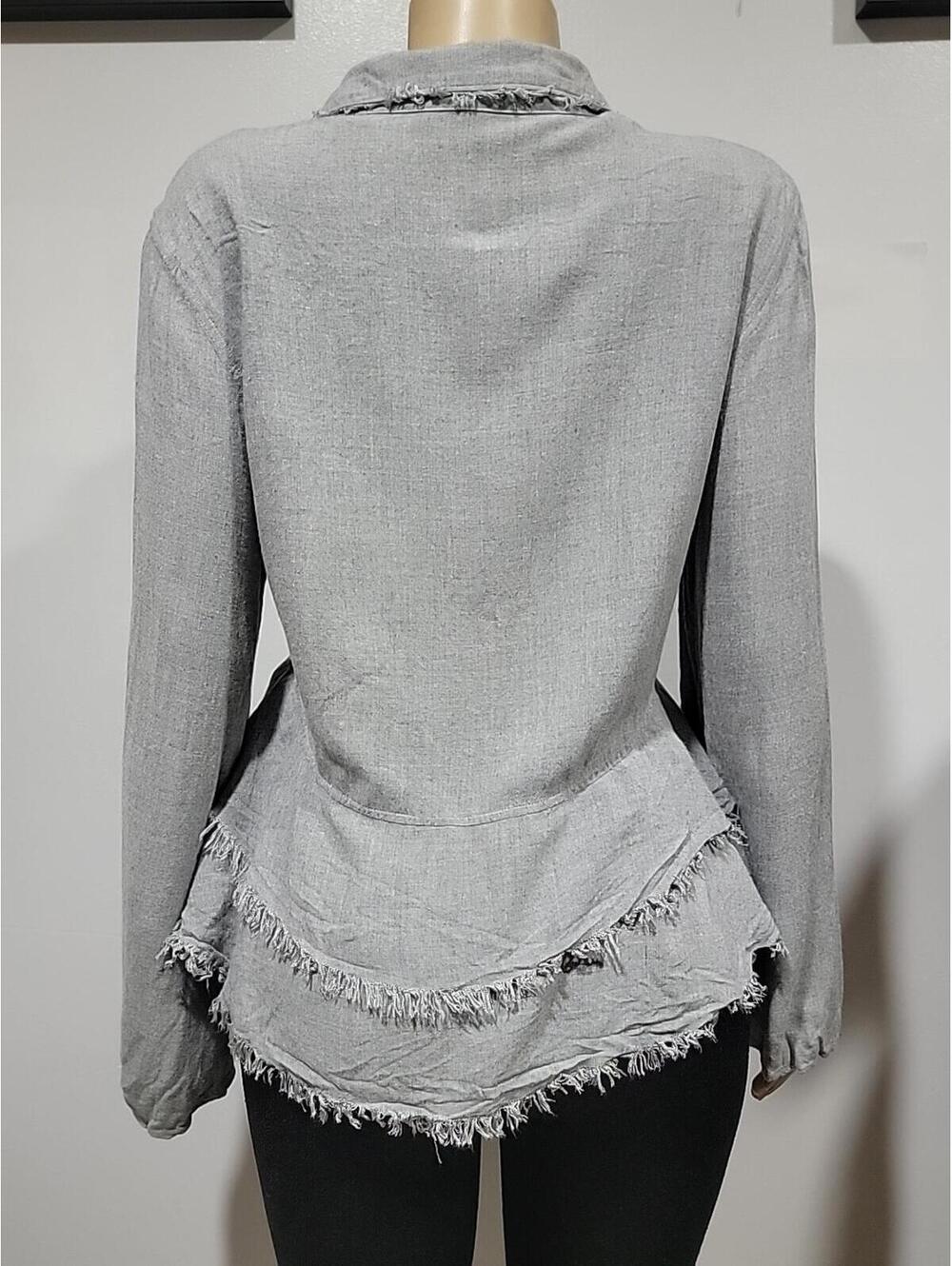 Cloth & Stone Womens Top Size M Tiered Button Up Shirt Frayed Hem Gray Blouse #C - Picture 4 of 9